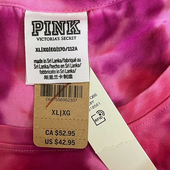 PINK Victoria's Secret NWT T-Shirt Dress Pink Tie Dye Size XL Ruched Sides - Picture 10 of 12